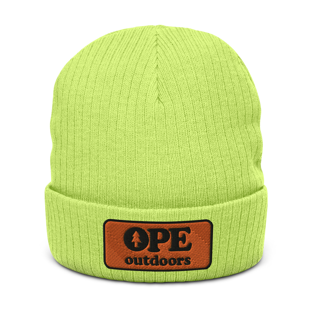 
                
                    Load image into Gallery viewer, Ribbed knit beanie Orange Badge
                
            