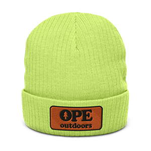 
                
                    Load image into Gallery viewer, Ribbed knit beanie Orange Badge
                
            